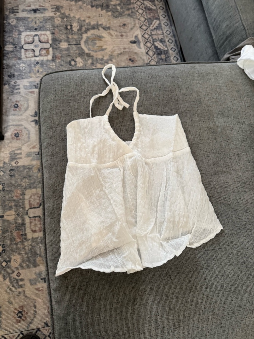 White Crinkled Halter Tank Top